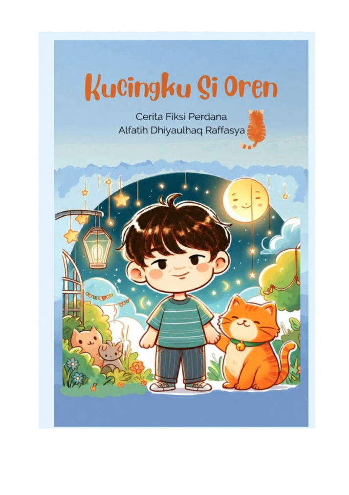 Sampul Kucingku Si Oren: Alfatih bersama kucing oranye gemuk dengan kalung hijau